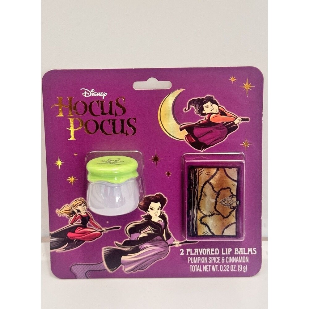Disney Hocus Pocus Lip Balm Set Cauldron Spell Book Pumpkin Spice Taste Beauty
